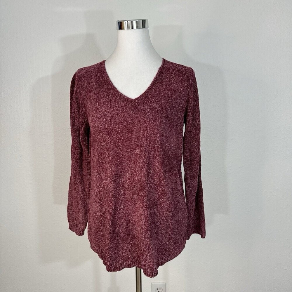 Spense Knits Sweater Womans Size S V-neck Soft Chenille Knit  Red /Purple NWT